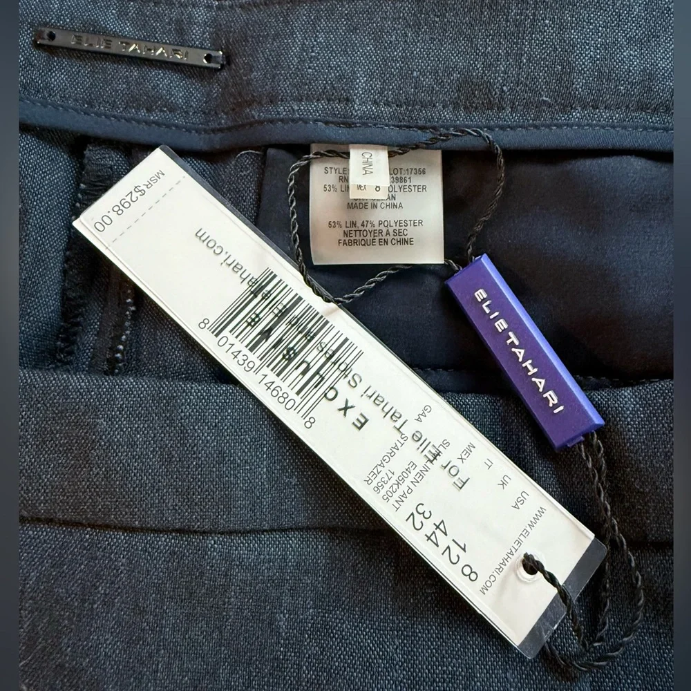 NWT Elie Tahari Linen Blend Navy Pants - Picture 5 of 8